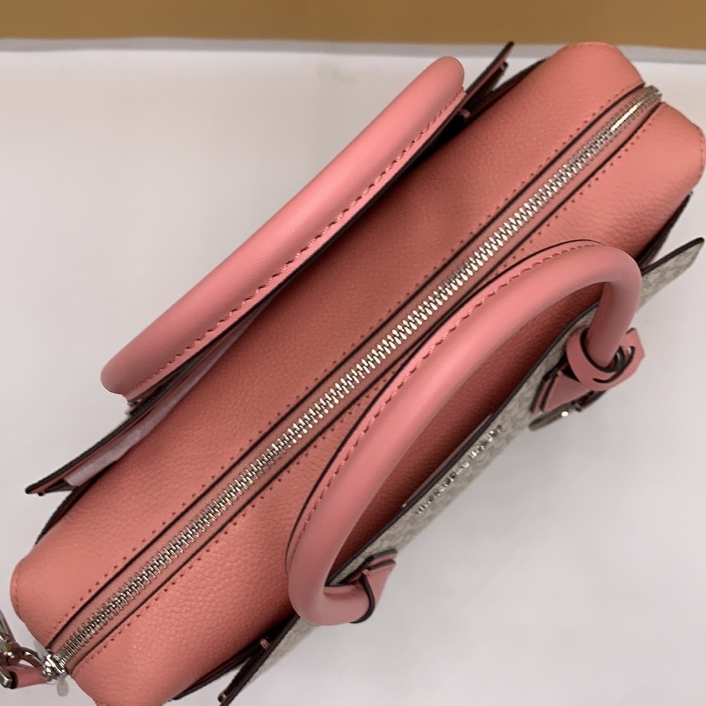 MICHAEL KORS MERCER MEDIUM TOP ZIP BELTED SATCHEL PRIMROSE VANILLA SIGNATURE - Picture 10 of 16